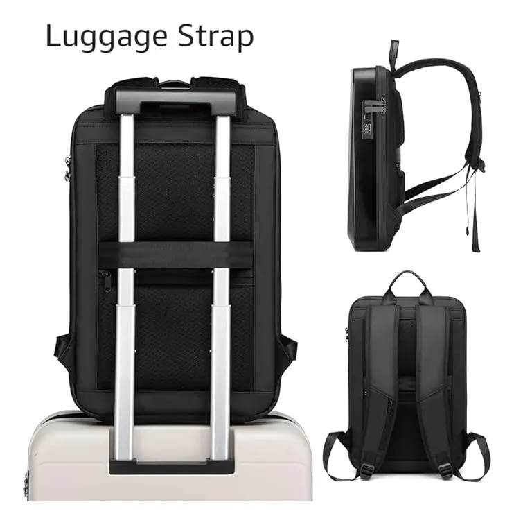 Mochila Antirrobo De Carcasa Dura, Expandible, Impermeable, Para Laptop De 15.6 Pulgadas Con Puerto De Carga Usb, Bloqueo Tsa, Mochila Rígida Negocios