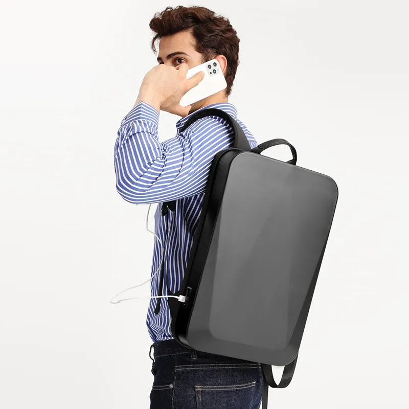 Mochila Antirrobo De Carcasa Dura, Expandible, Impermeable, Para Laptop De 15.6 Pulgadas Con Puerto De Carga Usb, Bloqueo Tsa, Mochila Rígida Negocios