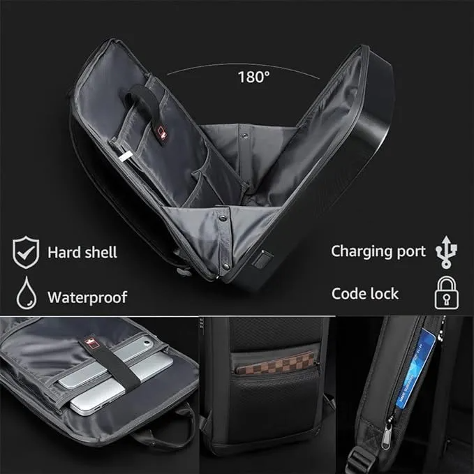 Mochila Antirrobo De Carcasa Dura, Expandible, Impermeable, Para Laptop De 15.6 Pulgadas Con Puerto De Carga Usb, Bloqueo Tsa, Mochila Rígida Negocios
