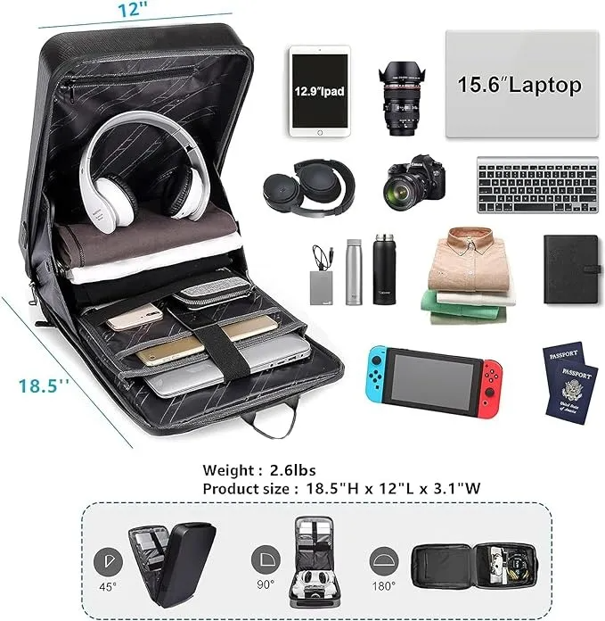 Mochila Antirrobo De Carcasa Dura, Expandible, Impermeable, Para Laptop De 15.6 Pulgadas Con Puerto De Carga Usb, Bloqueo Tsa, Mochila Rígida Negocios