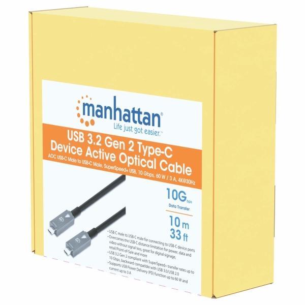 Cable USB-C de fibra óptica (AOC) USB 3.2 Gen 2 Manhattan 10 M.