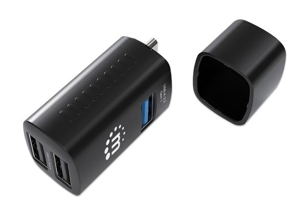 Hub USB-C con 3 puertos USB-A, 1 USB 3.0 y 2 USB 2.0 Manhattan.