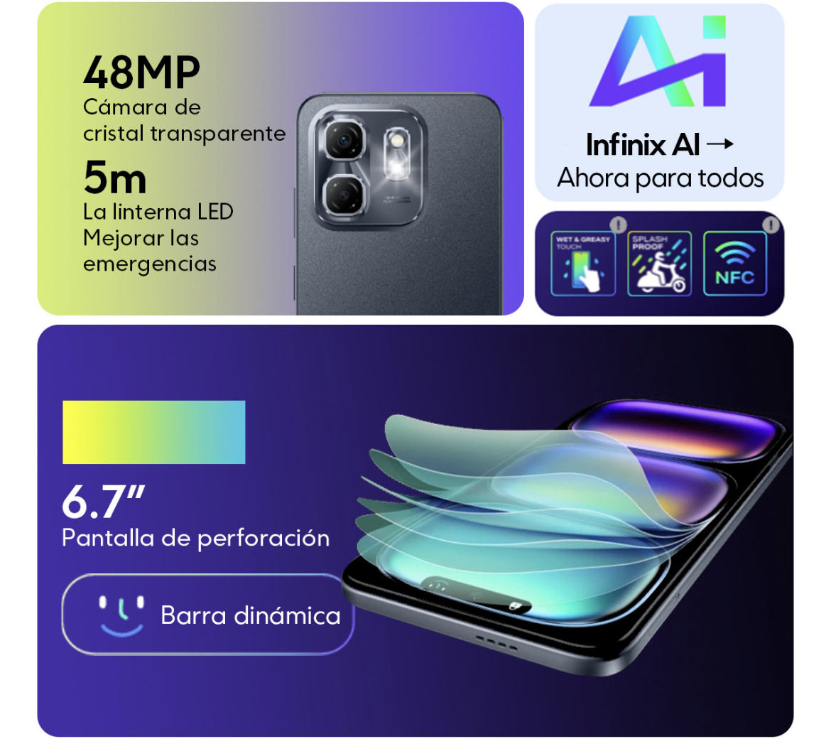 Celular Infinix Hot 50i 128gb Rom 4gb+4gb Ram Virtual Dual Sim Mediatek Helio G81 6.7  Hd+ 120hz 48mp 5000mah Carga De 18w