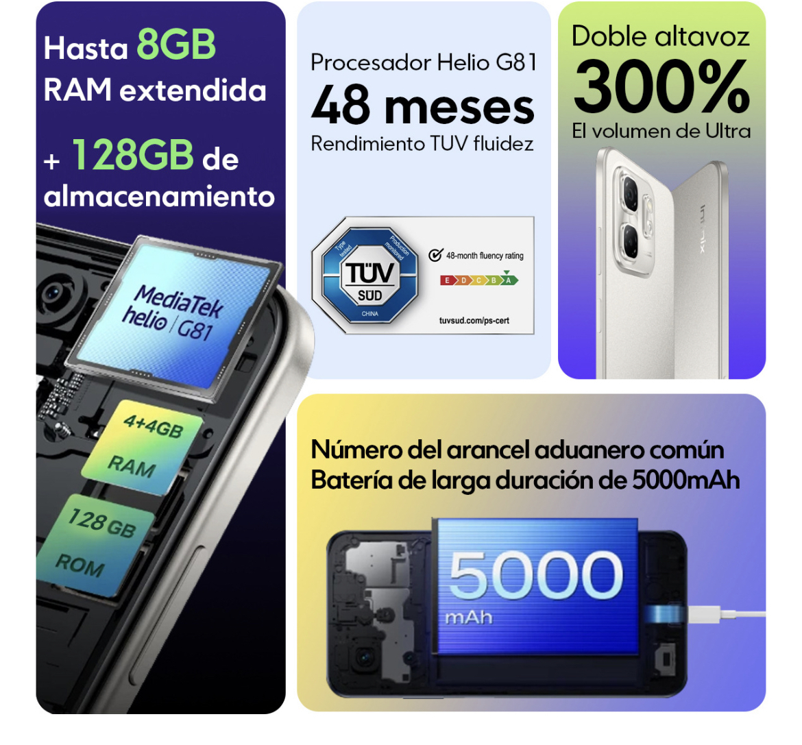 Celular Infinix Hot 50i 128gb Rom 4gb+4gb Ram Virtual Dual Sim Mediatek Helio G81 6.7  Hd+ 120hz 48mp 5000mah Carga De 18w