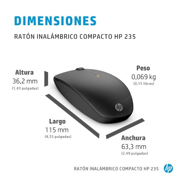MOUSE INALAMBRICO BLUETOOTH HP 235 3 BOTONES 1600PPP 1YW