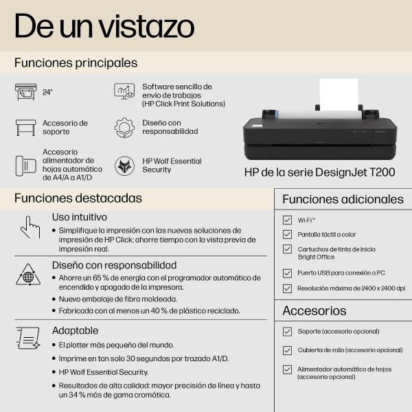 HP Plotter HP DesignJet T230 de 24 pulgadas Inyeccion Termica de tinta Resolucion 2400x1200 dpi