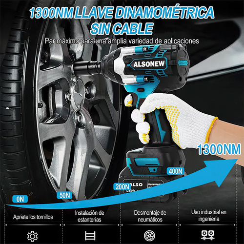 Taladro De Percusión De Dos Baterías Sin Escobillas 1300nm Marca Alsonew