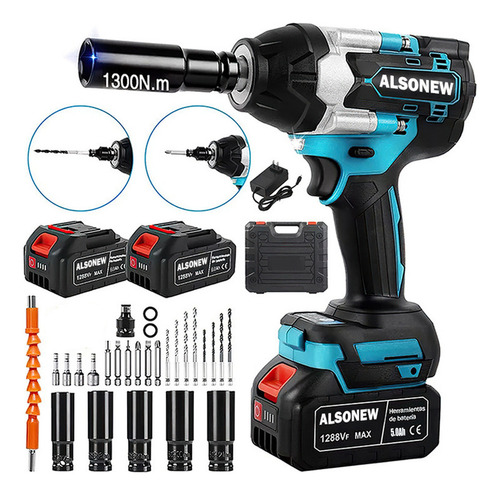 Taladro De Percusión De Dos Baterías Sin Escobillas 1300nm Marca Alsonew