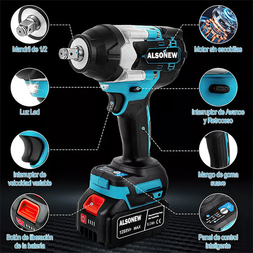 Taladro De Percusión De Dos Baterías Sin Escobillas 1300nm Marca Alsonew