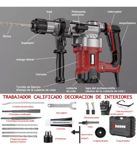 Martillo de Impacto Multifunción de Alta Potencia 2500 W Negro Marca ALSONEW
