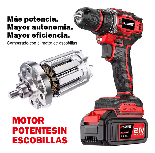Also New Taladro Atornillador Rotomartillo Inalámbrico Sin Escobillas De 2 Batería Color Rojo+caja xf204
