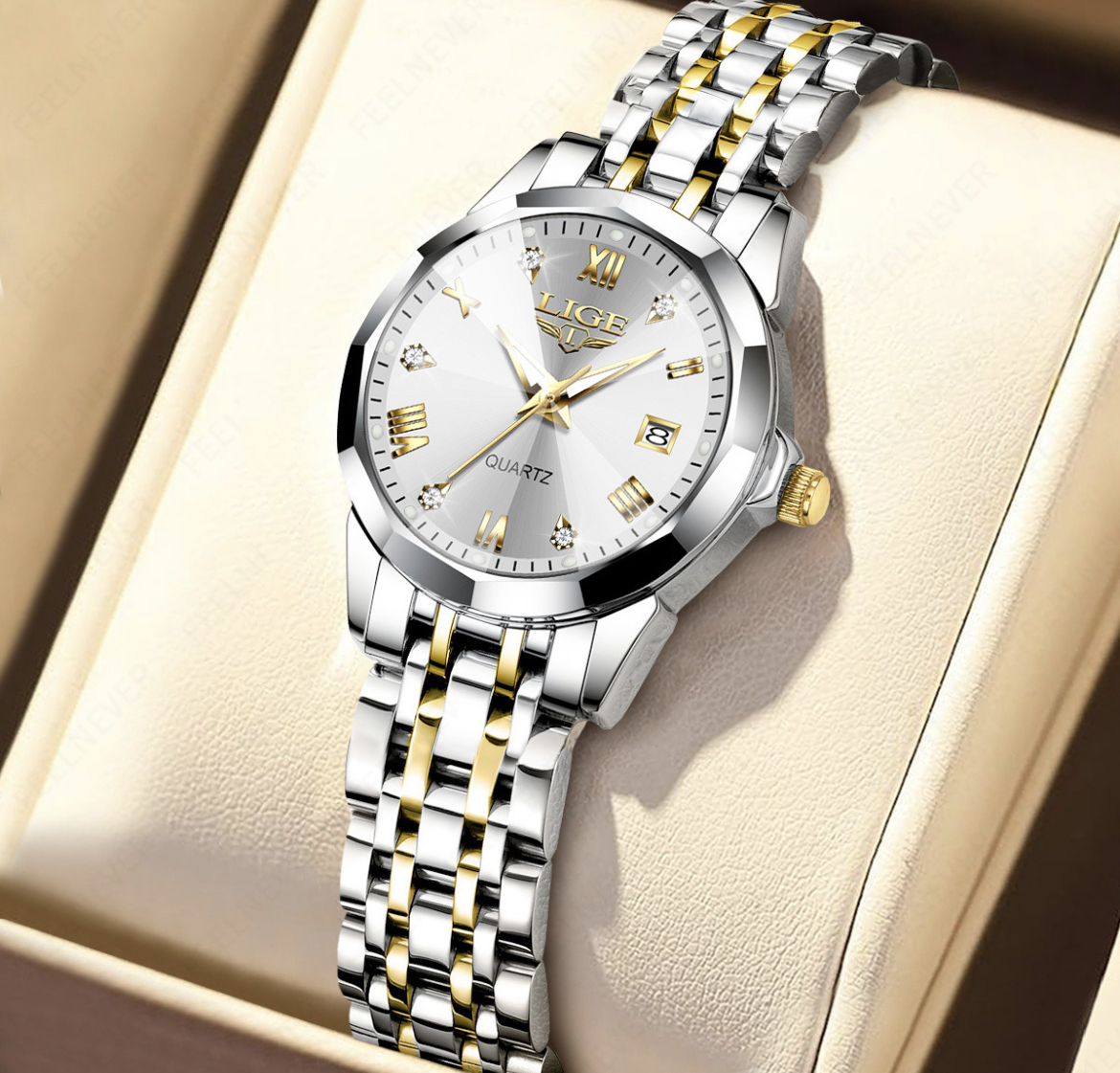 Reloj De Mujer Lige Con Collar En Caja De Regalo Elegante