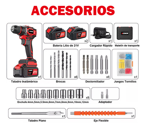 Also New Taladro Atornillador Rotomartillo Inalámbrico Sin Escobillas De 2 Batería Color Rojo+caja xf204