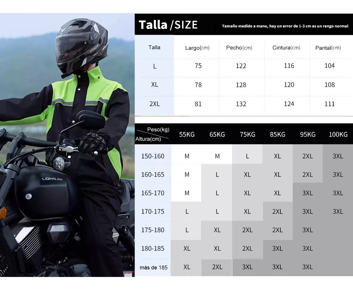 Impermeable Motociclista Reflejante Para Lluvia Con Capucha.