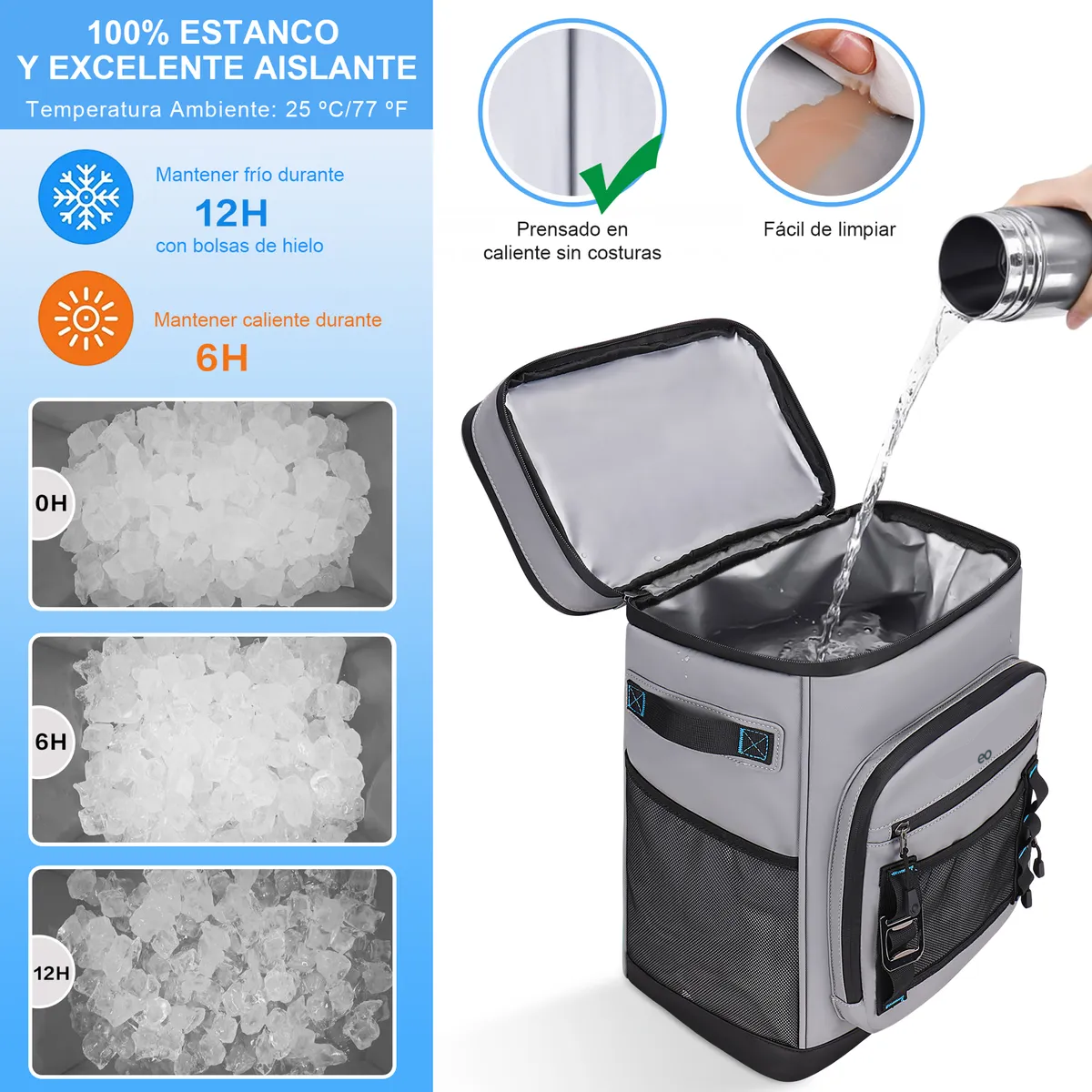Hielera Mochila Portátil Enfriador Bolsa De Impermeable 30l Gris