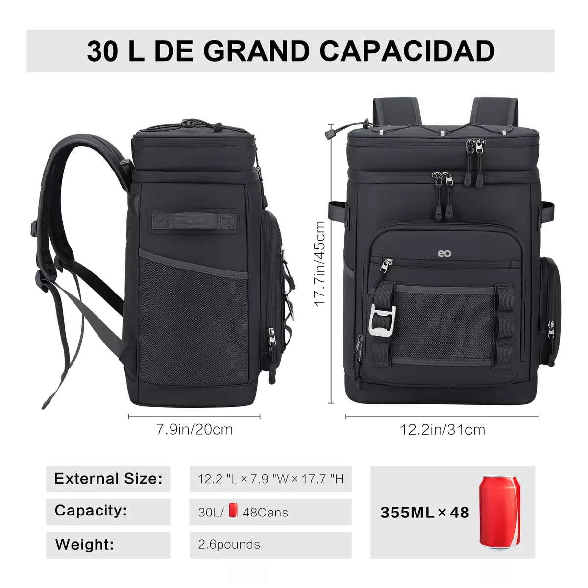 Hielera Mochila Portátil Enfriador Bolsa De Impermeable 30l Negro