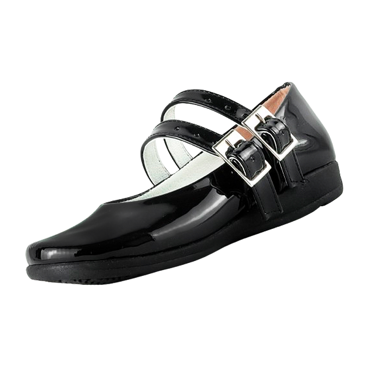 Zapato Niña Escolar Charol Negro Doble Hebilla Arco Soporte 250-CN