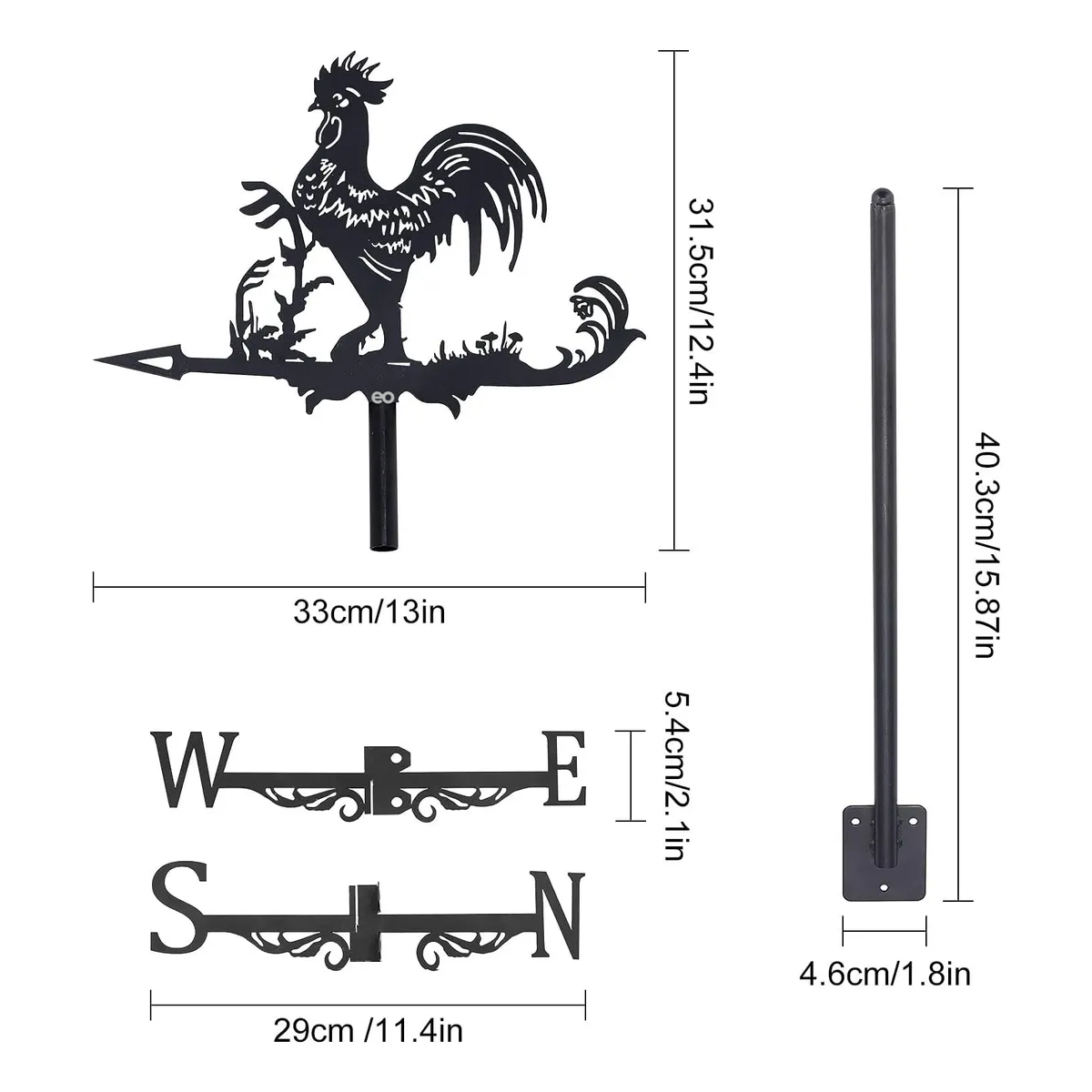 Veleta De Viento Indicador De Dirección, Negro Gallo 