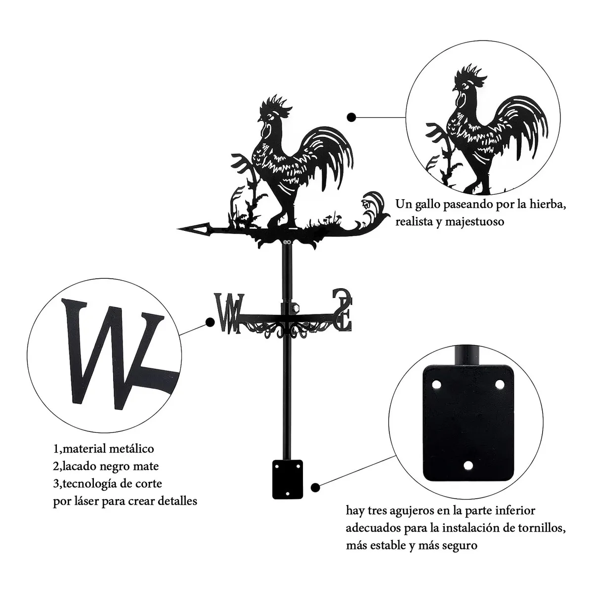 Veleta De Viento Indicador De Dirección, Negro Gallo 
