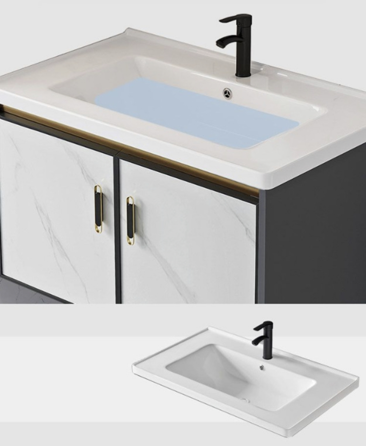 OWKUAN Lavabo Mármol Con Espejo Rectangular Minimalista Moderno Gris piedra