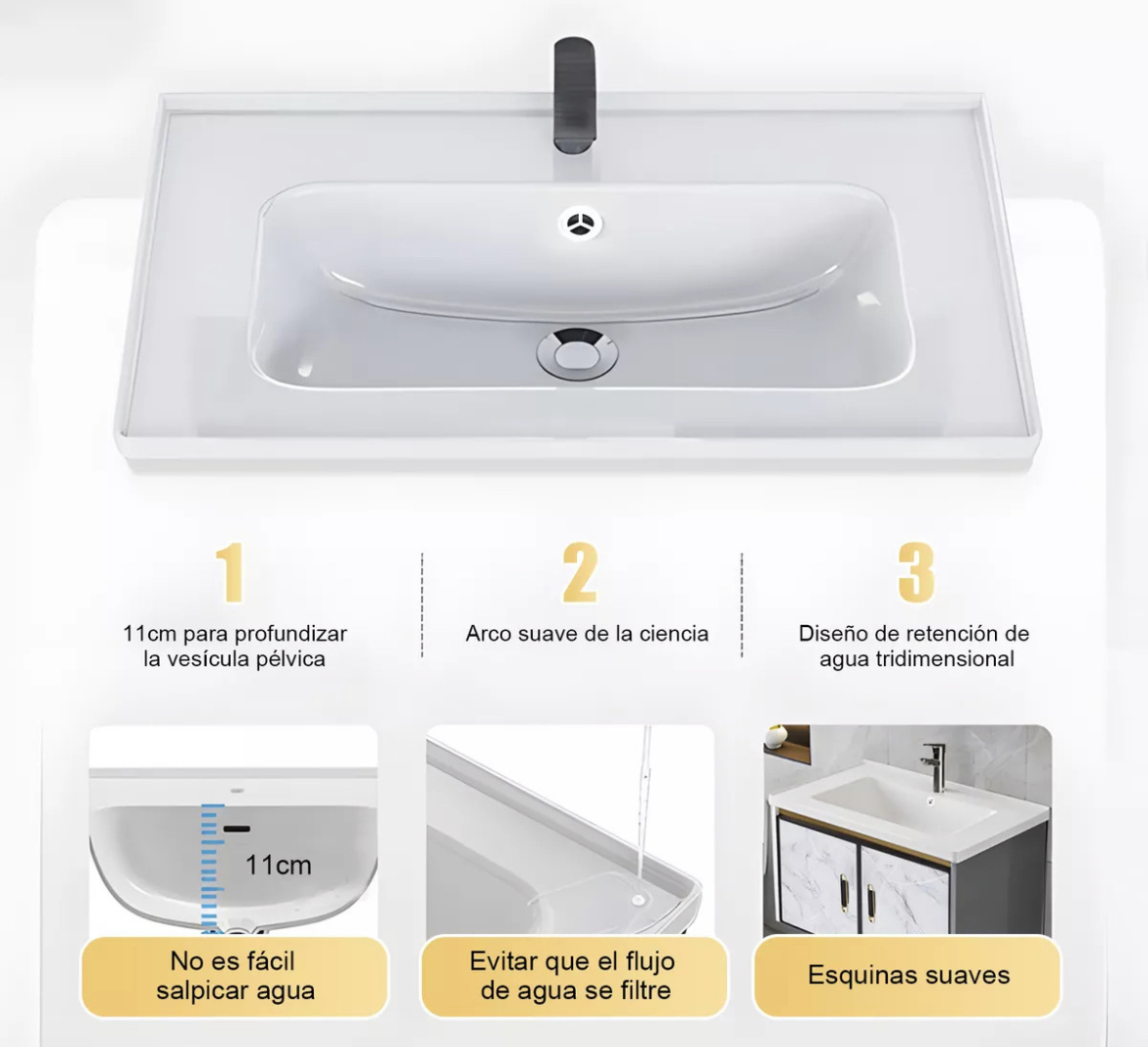 OWKUAN Lavabo Mármol Con Espejo Rectangular Minimalista Moderno Gris piedra