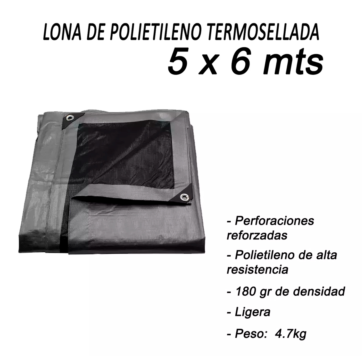 Lona De Polietileno Uso Super Rudo Gris/negro 180 Gr 5x6 M