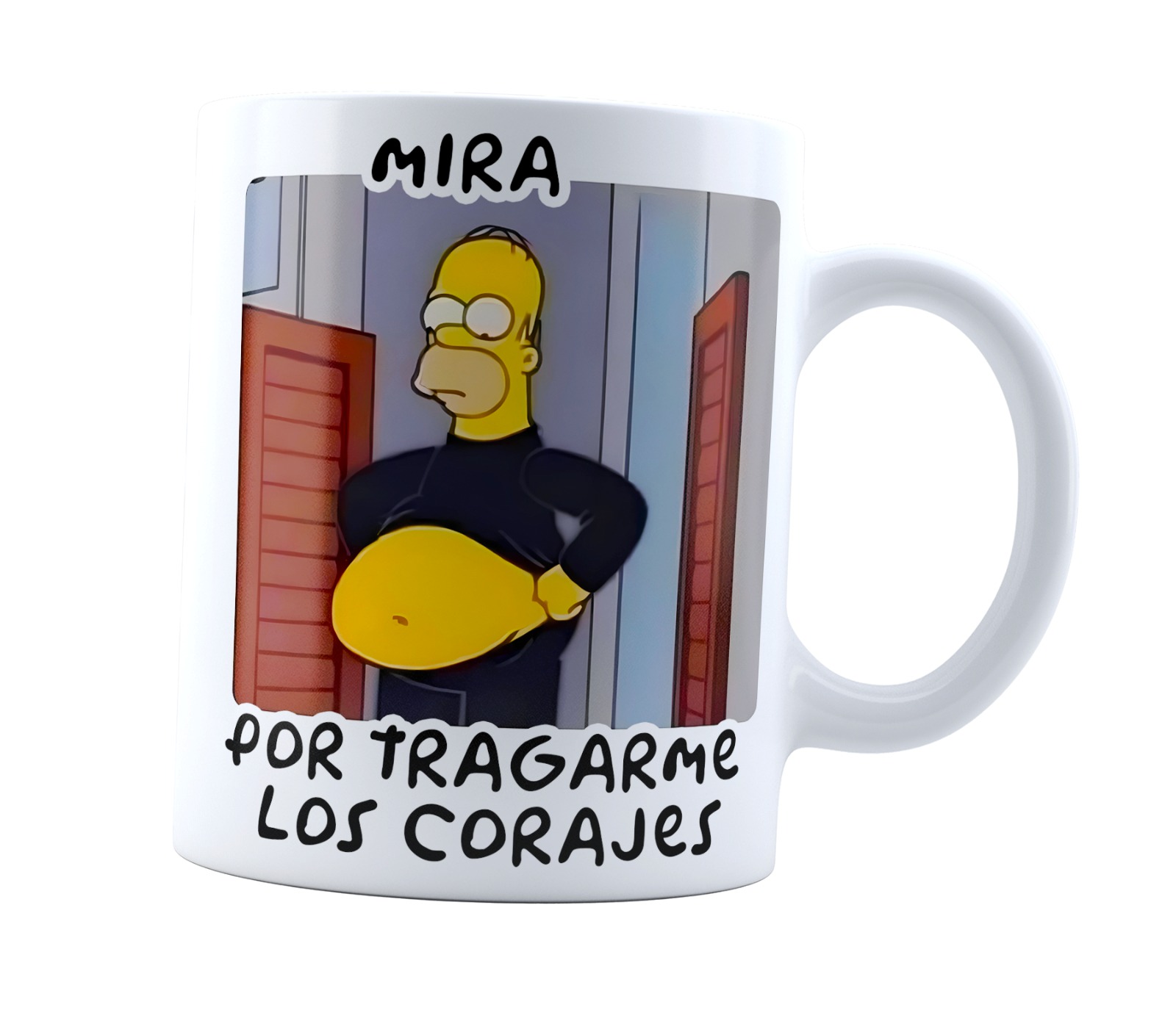 Taza Homero Simpson I Mira por tragarme los corajes | Frase | Los Simpsons I Cerámica Blanca 11 oz | Para Café o té