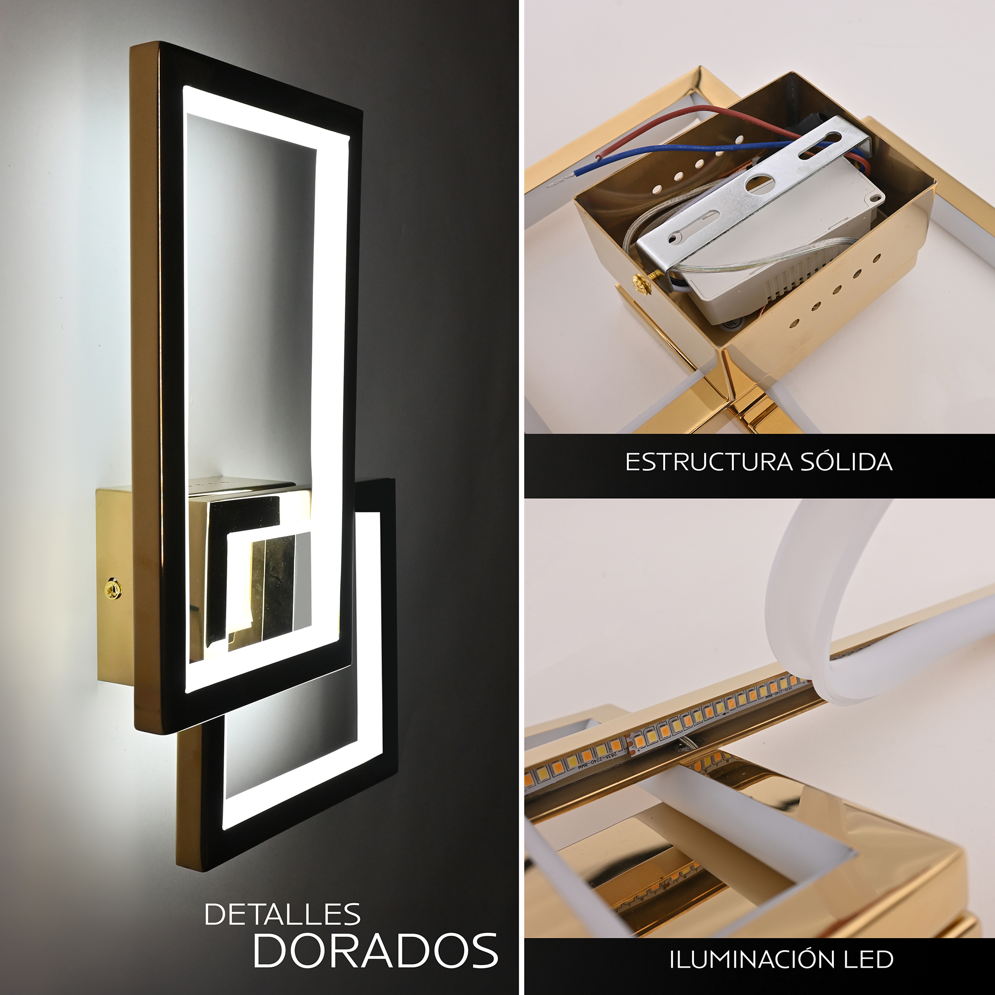 Arbotante 2 Cudrados Leo Dorado