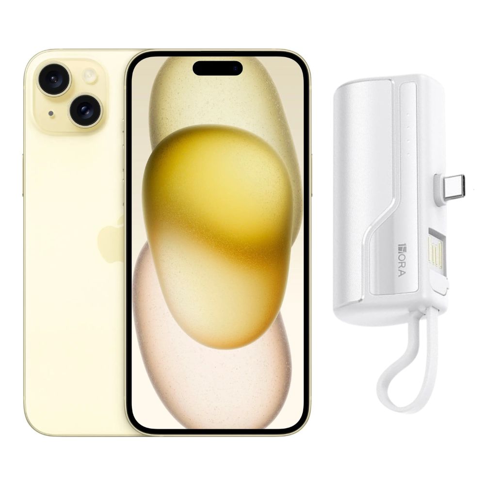 iPhone 15 128GB Amarillo E-SIM Reacondicionado Mini Power Bank