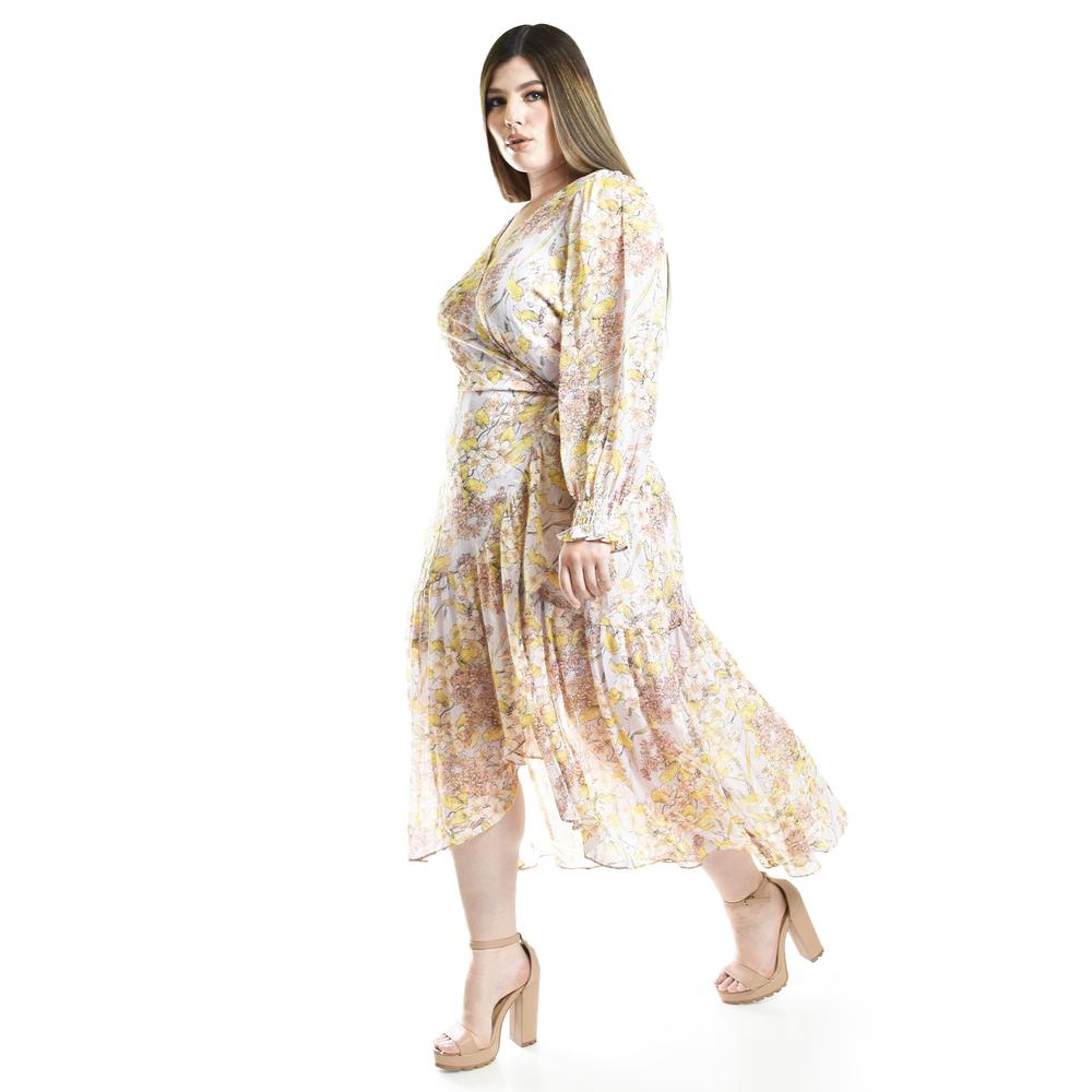 Vestido vaporoso de manga larga Roman Fashion /Tallas Extras, 3014 (Lila / Amarillo)