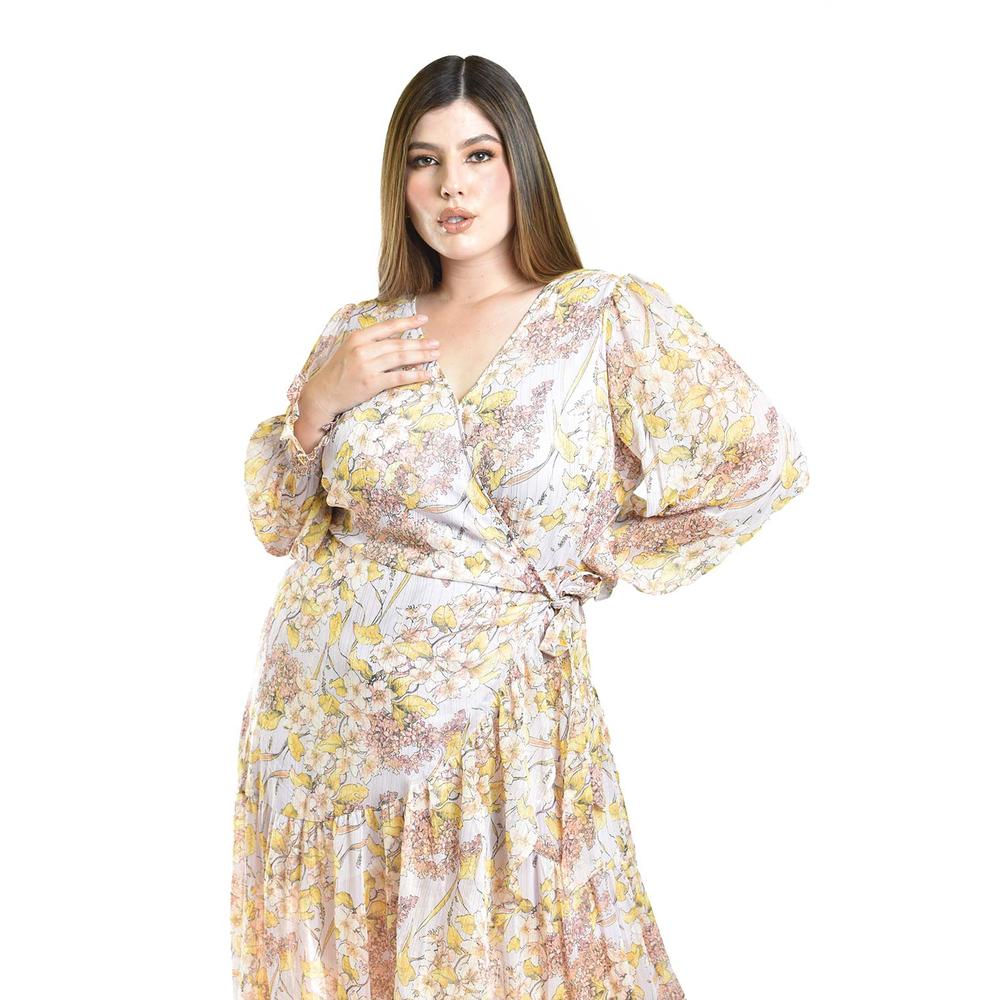 Vestido vaporoso de manga larga Roman Fashion /Tallas Extras, 3014 (Lila / Amarillo)