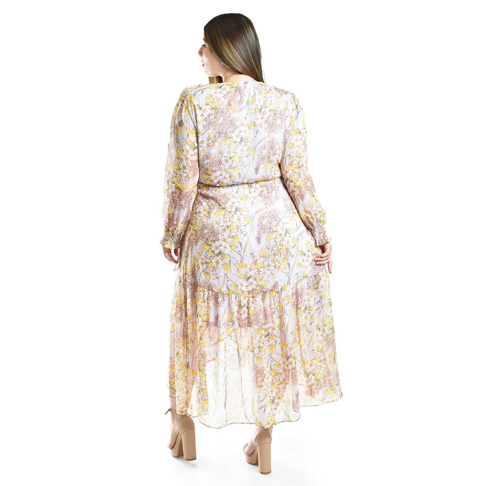 Vestido vaporoso de manga larga Roman Fashion /Tallas Extras, 3014 (Lila / Amarillo)