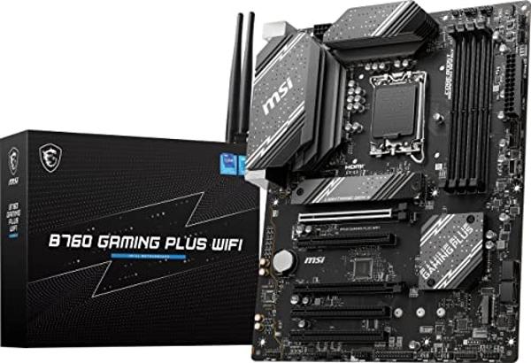MSI B760 Gaming Plus WiFi Gaming Motherboard (Supports 12th/13th/14th Gen Intel Processors, LGA 1700, DDR5, PCIe 4.0, M.2, 2.5Gbps LAN, USB 3.2 Gen2, HDMI/DP, Wi-Fi 6E, Bluetooth 5