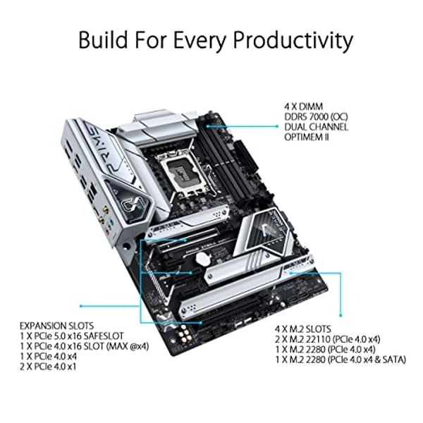 ASUS Prime Z790-A WiFi 6E LGA 1700(Intel 14th,13th&12th) ATX Motherboard (16+1 DrMOS, PCIe 5.0,DDR5,4X M.2 Slots,2.5 Gb LAN,USB 3.2 Gen 2 Front Panel Type-C, Thunderbolt 4/USB4, DP