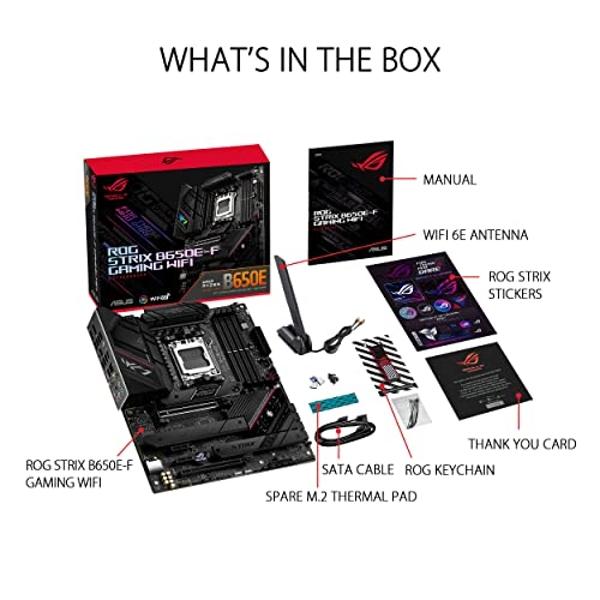 ASUS ROG Strix B650E-F Gaming WiFi AMD B650 AM5 Ryzen™ Desktop 9000 8000 & 7000 ATX Motherboard, 12+2 Power Stages, DDR5, 3X M.2 Slot, PCIe® 5.0, WiFi 6E, 2.5G LAN, USB 3.2 Gen 2x2
