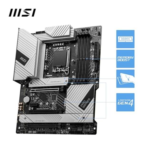 MSI PRO Z790-A MAX WiFi ProSeries Motherboard (Supports 12th/13th/14th Gen Intel Processors, LGA 1700, DDR5, PCIe 5.0, M.2, SATA 6G, 2.5Gbps LAN, USB 3.2 Gen2, Wi-Fi 7, Bluetooth 5