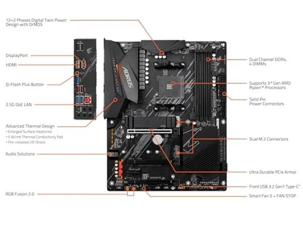 GIGABYTE B550 AORUS ELITE AX V2 Motherboard, Supports AMD AM4 Ryzen 5000 Processors, ATX, DDR4, Dual M.2, SATA 6Gb/s, 2.4/5 GHz Dual-Band, 2.5 GbE LAN, PCIe 4.0