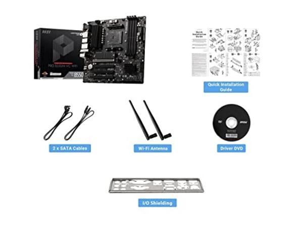MSI PRO B550M-VC WiFi ProSeries Motherboard (AMD Ryzen 5000 Series, AM4, DDR4, PCIe 4.0, SATA 6Gb/s, M.2, USB 3.2 Gen 2, HDMI/DP, Wi-Fi 6E, Bluetooth 5.2, mATX)