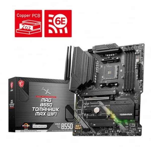 MSI MAG B550 Tomahawk MAX WiFi Gaming Motherboard (AMD Ryzen 5000 Series, AM4, DDR4, PCIe 4.0, SATA 6Gb/s, M.2, USB 3.2 Gen 2, HDMI/DP, Wi-Fi 6E, Bluetooth 5.2, 2.5Gbps LAN, ATX)