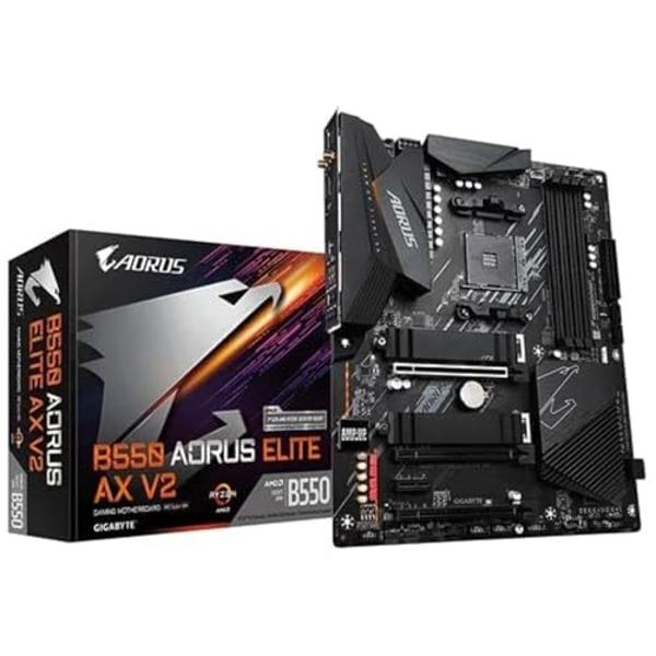 GIGABYTE B550 AORUS ELITE AX V2 Motherboard, Supports AMD AM4 Ryzen 5000 Processors, ATX, DDR4, Dual M.2, SATA 6Gb/s, 2.4/5 GHz Dual-Band, 2.5 GbE LAN, PCIe 4.0
