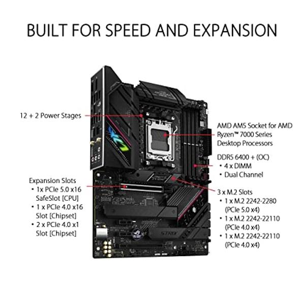 ASUS ROG Strix B650E-F Gaming WiFi AMD B650 AM5 Ryzen™ Desktop 9000 8000 & 7000 ATX Motherboard, 12+2 Power Stages, DDR5, 3X M.2 Slot, PCIe® 5.0, WiFi 6E, 2.5G LAN, USB 3.2 Gen 2x2