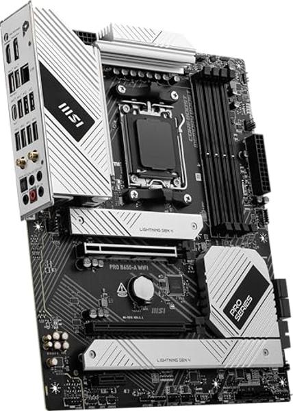 MSI PRO B650-A WiFi ProSeries Motherboard (AMD Ryzen 9000/8000/7000 Series Processors, AMD AM5, ATX, DDR5, PCIe 4.0, M.2, SATA 6Gb/s, USB 3.2 Gen 2, HDMI/DP, Wi-Fi 6E)