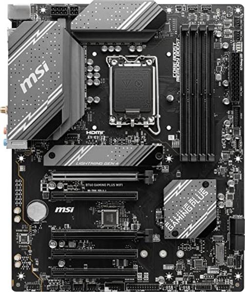 MSI B760 Gaming Plus WiFi Gaming Motherboard (Supports 12th/13th/14th Gen Intel Processors, LGA 1700, DDR5, PCIe 4.0, M.2, 2.5Gbps LAN, USB 3.2 Gen2, HDMI/DP, Wi-Fi 6E, Bluetooth 5