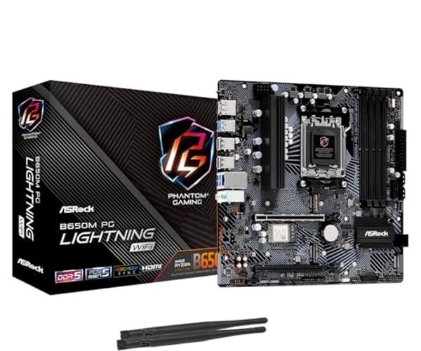 ASRock B650M PG Lightning WiFi 6E AMD Ryzen 9000/8000/7000 Series Socket AM5 B650 DDR5 up to 7200+ (OC) MHz 256 GB SATA3 6.0 Gb/s Micro ATX Motherboard M.2 RGB LED BIOS Flashback