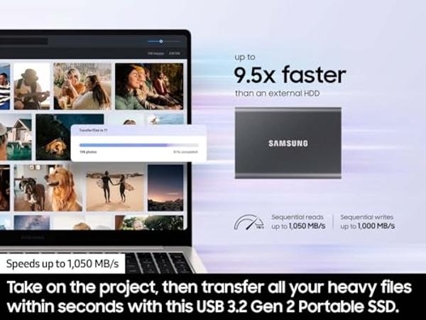 SAMSUNG T7 Portable SSD, 1TB External Solid State Drive, Speeds Up to 1,050MB/s, USB 3.2 Gen 2, Reliable Storage for Gaming, Students, Professionals, MU-PC1T0T/AM, Gray