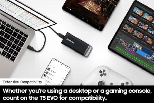 SAMSUNG T5 EVO Portable SSD 8TB, USB 3.2 Gen 1 External Solid State Drive, Seq. Read Speeds Up to 460MB/s for Gaming and Content Creation, MU-PH8T0S/AM, Black