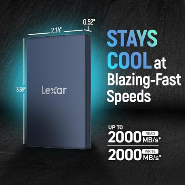 Lexar 2TB Armor 700 Portable SSD, Up to 2000MB/s, USB 3.2 Gen 2x2, Rugged, IP66 Water & Dust Resistance, Compatible w/iPhone 15 and Above, Cameras, Gaming Consoles, Dark Blue (LAR7