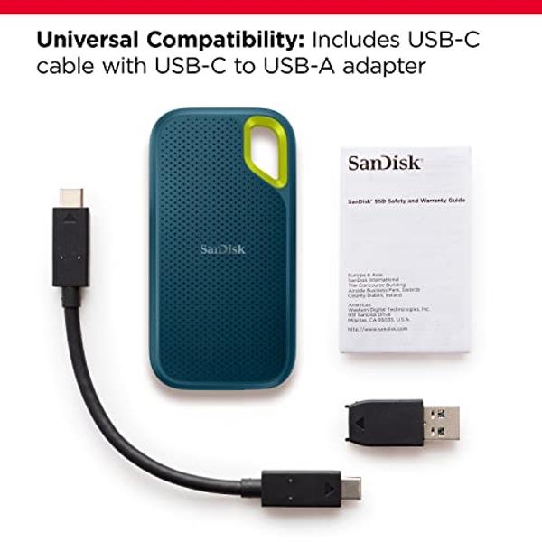 SanDisk 2TB Extreme Portable SSD - Up to 1050MB/s, USB-C, USB 3.2 Gen 2, IP65 Water and dust Resistance, Updated Firmware, Monterey - External Solid State Drive - SDSSDE61-2T00-G25