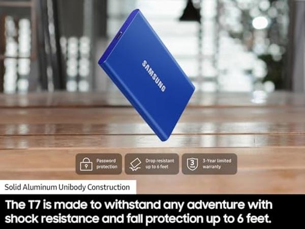 SAMSUNG T7 Portable SSD, 2TB External Solid State Drive, Speeds Up to 1,050MB/s, USB 3.2 Gen 2, Reliable Storage for Gaming, Students, Professionals, MU-PC2T0H/AM, Blue