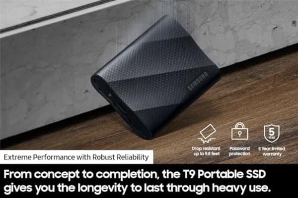 SAMSUNG T9 Portable SSD 1TB, USB 3.2 Gen 2x2 External Solid State Drive, Seq. Read Speeds Up to 2,000MB/s for Gaming, Students and Professionals, MU-PG1T0B/AM, Black